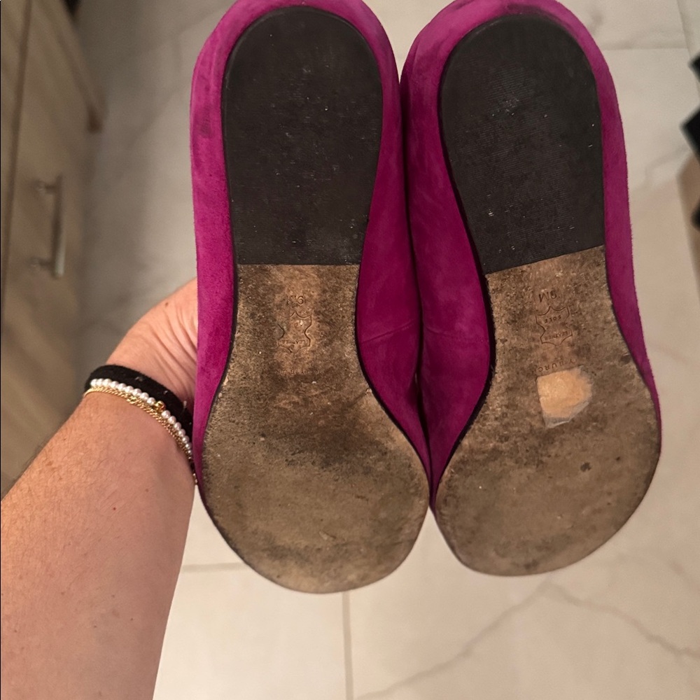 Tory Burch Fuchsia Suede Logo Loafers - Picture 5 of 5